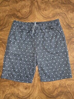 Public Record Weekend Knit Shorts Mens Size L Charcoal White Palm Print Lounge